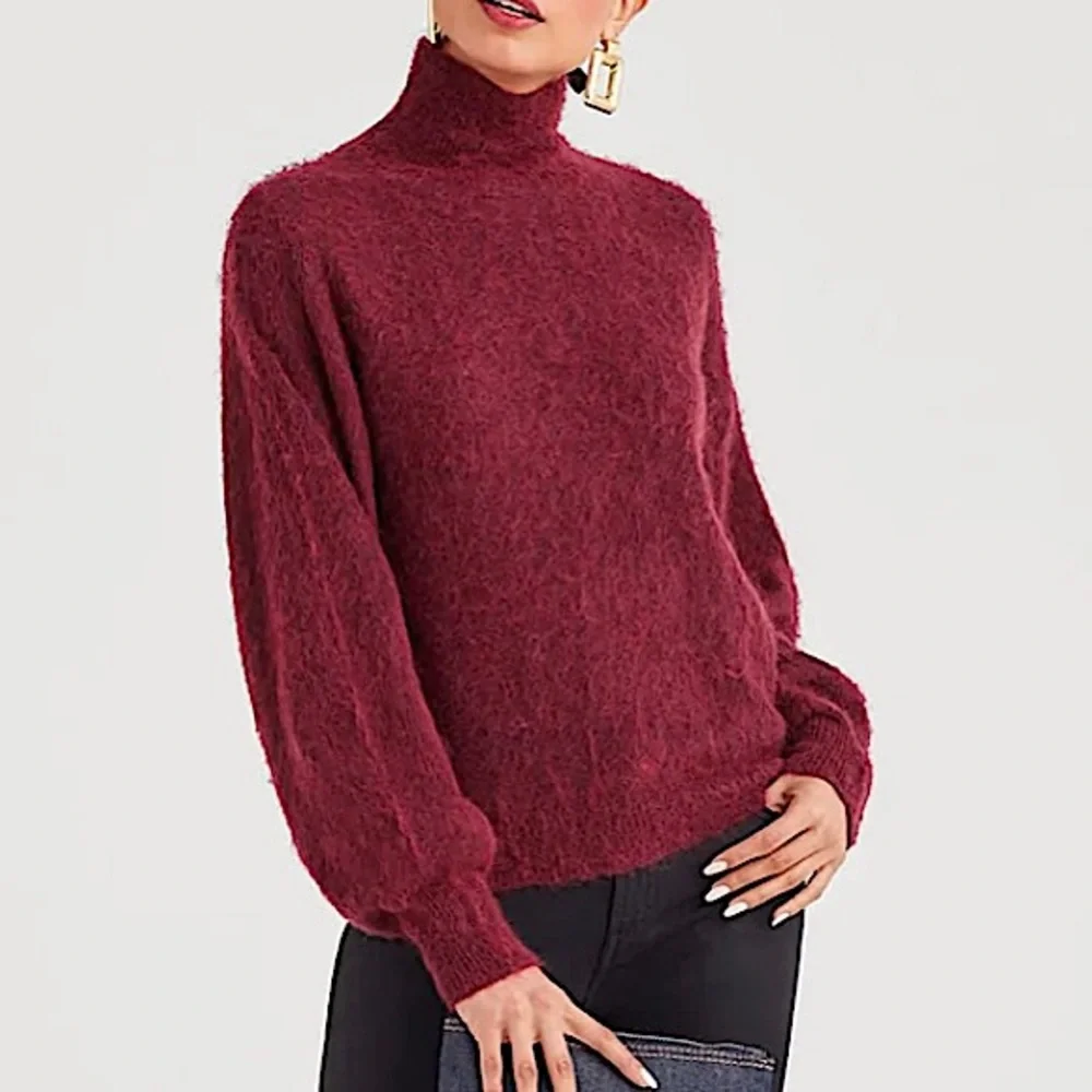 7 For All Mankind Mohair Wool Blend Balloon Sleeve Mock Neck Pullover Sw… - Picture 1 of 16